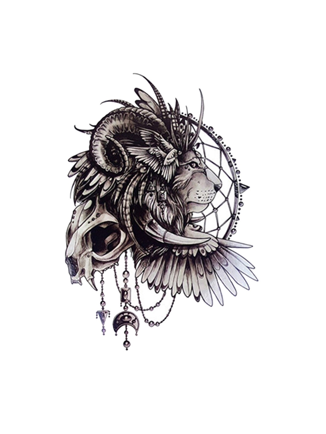 

S.A.V.I. Water Proof & Long Lasting 3D Big Lion Face Temporary Tattoo Sticker, Black