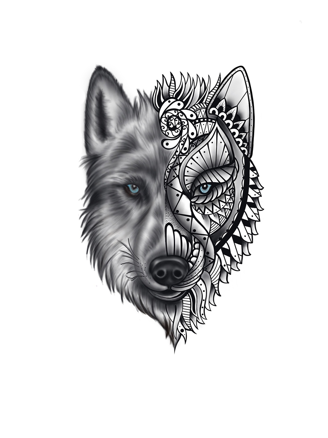 

S.A.V.I. Beautiful Masked Wolf Water Proof & Long Lasting Temporary 3D Tattoo Stickers, Black