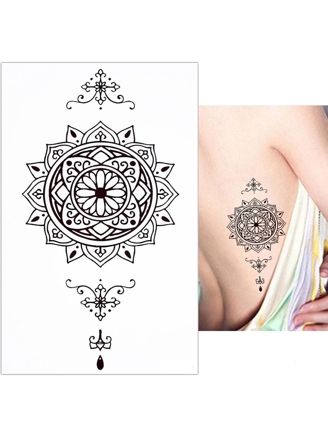 

S.A.V.I. Water Proof & Long Lasting 3D Tribal Mandala Design Temporary Tattoo Sticker, Black