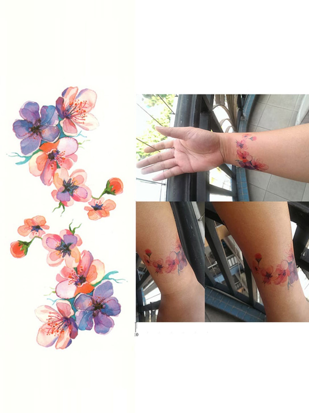 

S.A.V.I. Flowers Design Waterproof Long Lasting Temporary 3D Tattoo Sticker, Multi