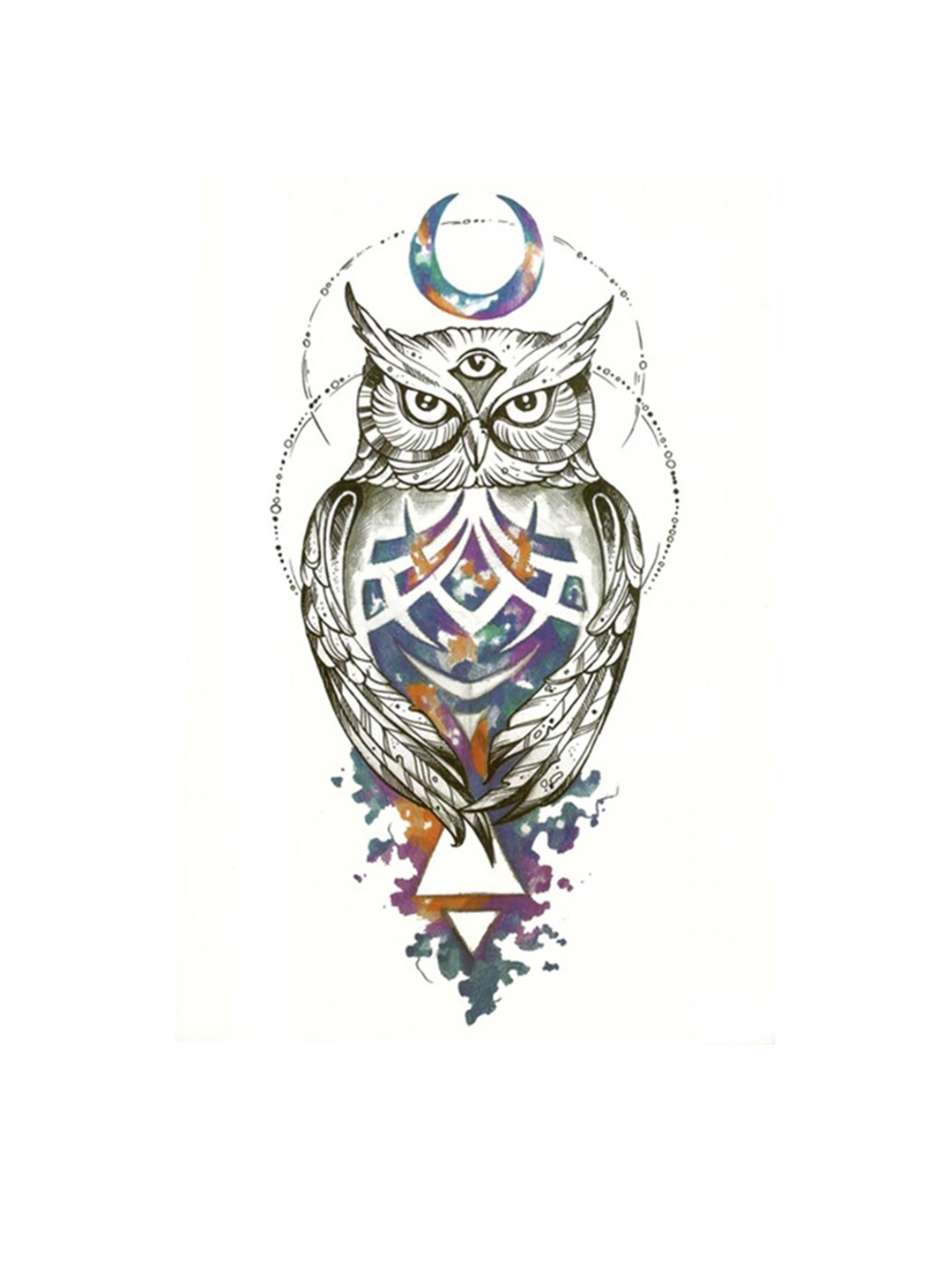 

S.A.V.I. Big Owl Lucky Design Waterproof Long Lasting Temporary 3D Tattoo Sticker, Multi