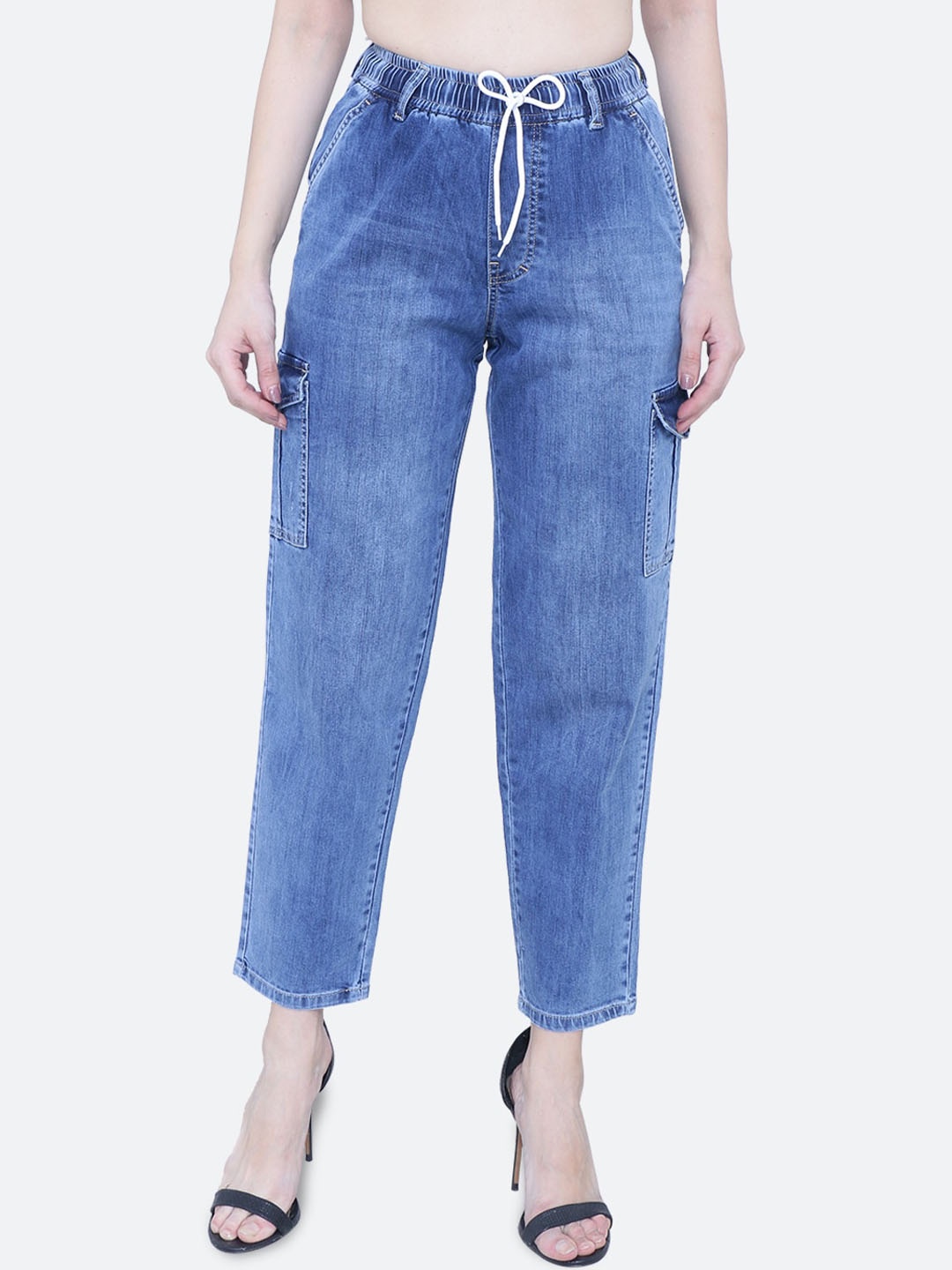 

FCK-3 Women Rodeo Relaxed Fit High-Rise Low Distress Heavy Fade Jeans, Blue