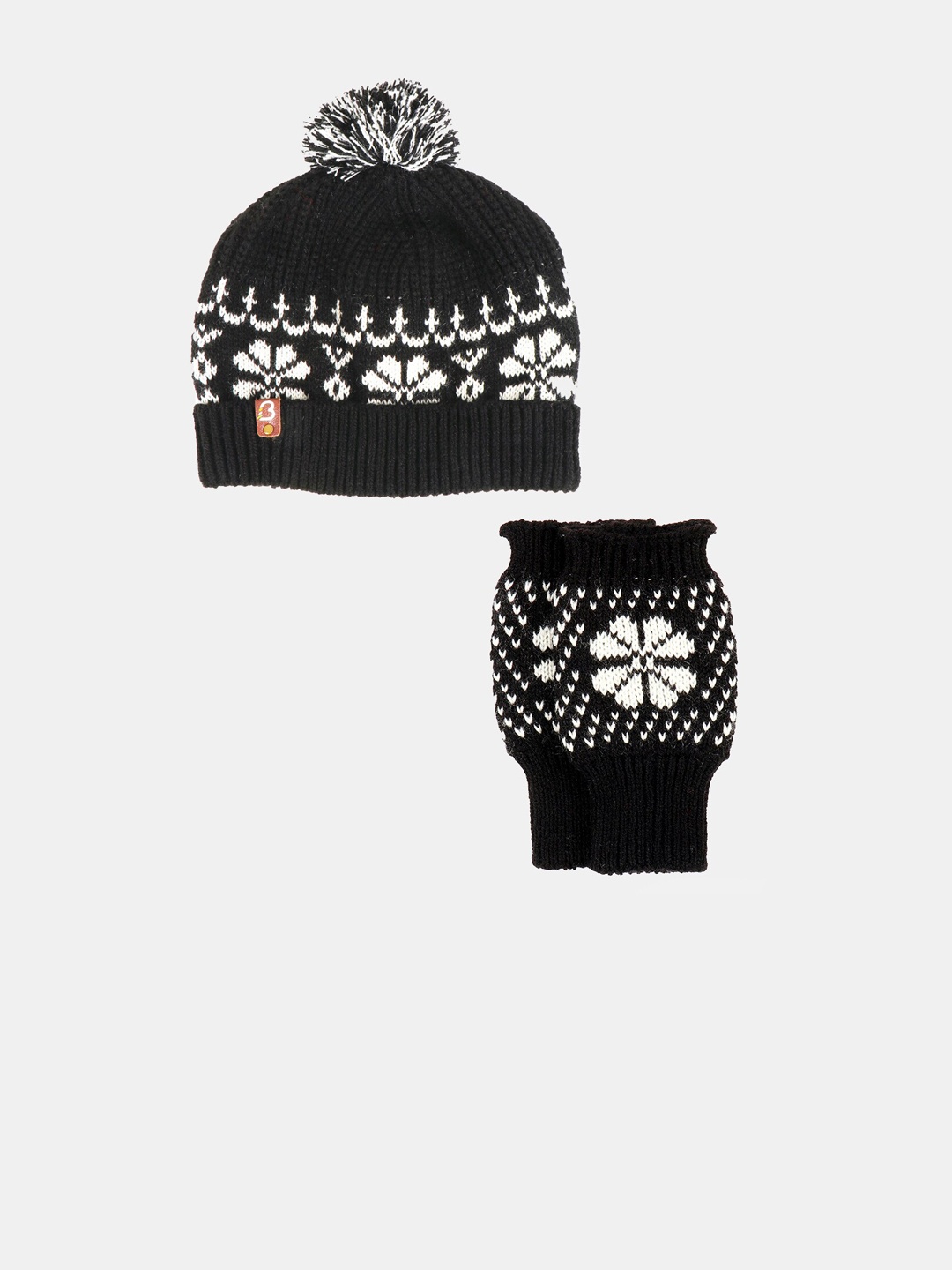 

Bharatasya Kids Pack Of 2 Knitted Acrylic Thermal Gloves With Cap, Black