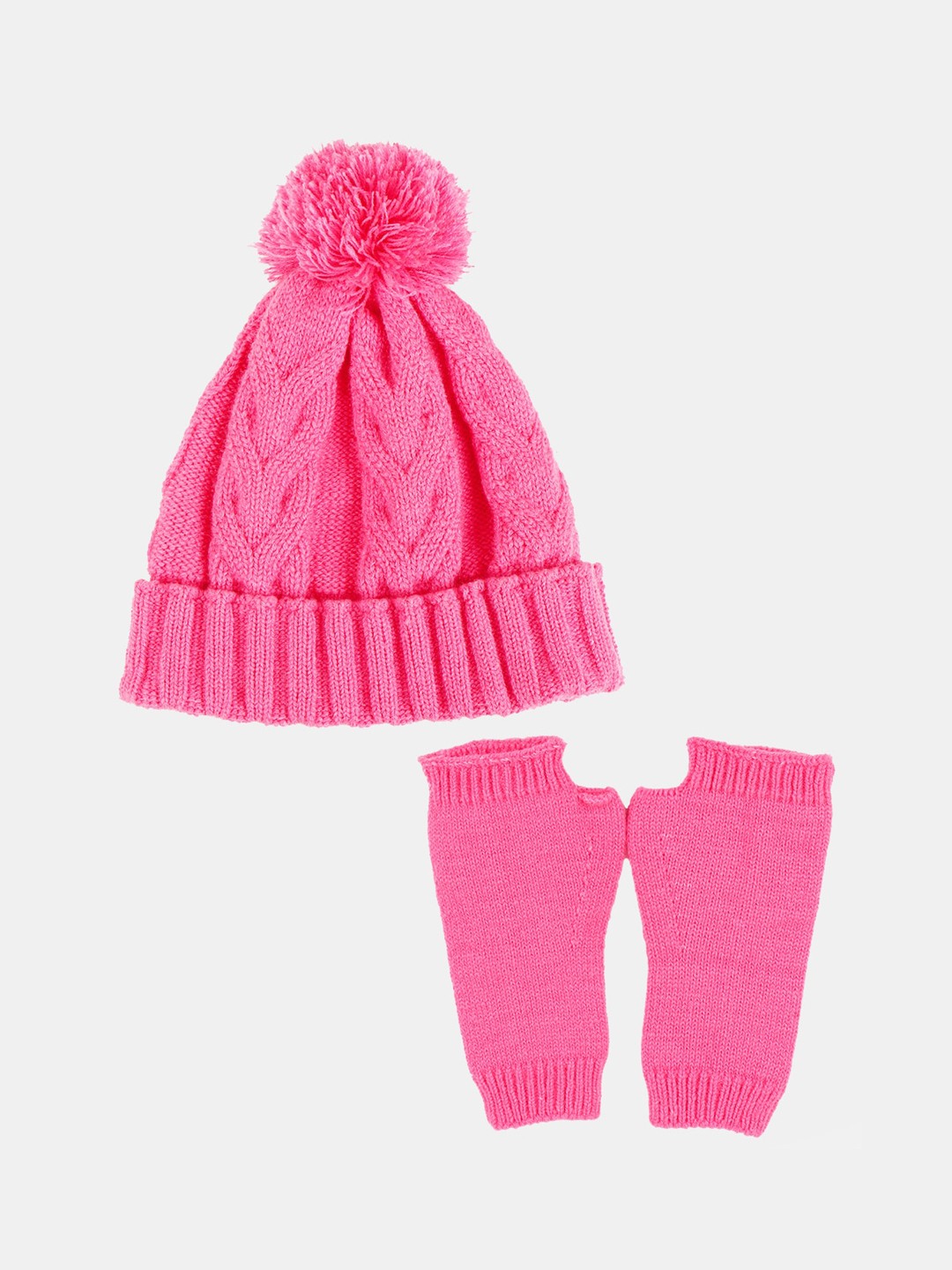 

Bharatasya Kids Pack Of 2 Knitted Acrylic Thermal Gloves With Cap, Pink