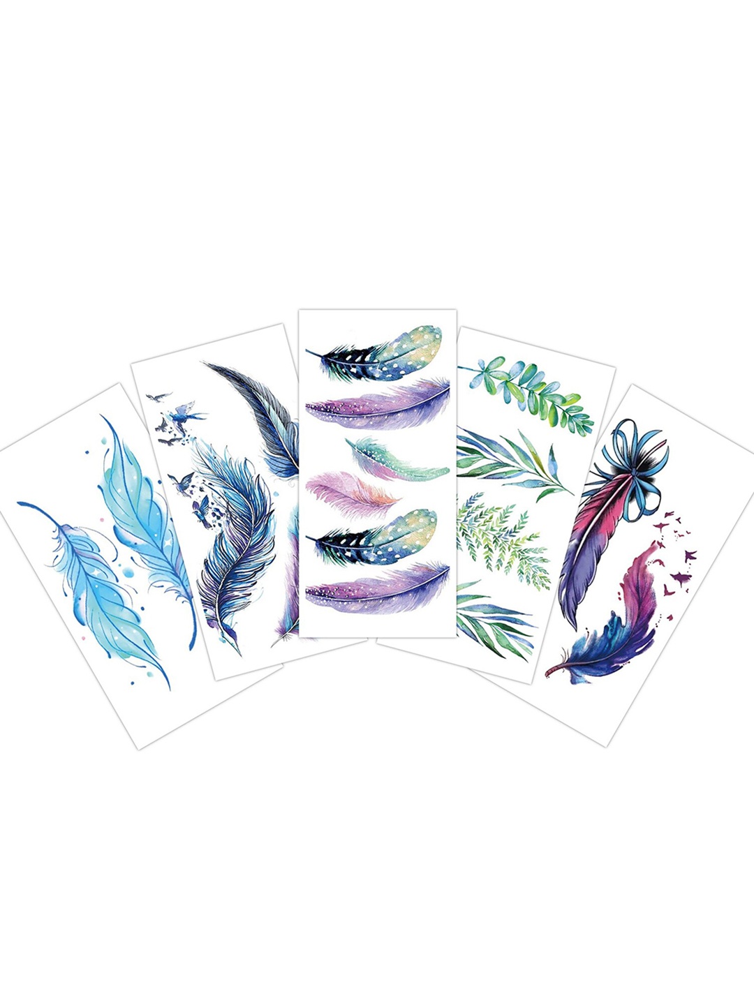 

S.A.V.I. Set of 5 Feathers Temporary Tattoo Stickers - Multicoloured, Multi
