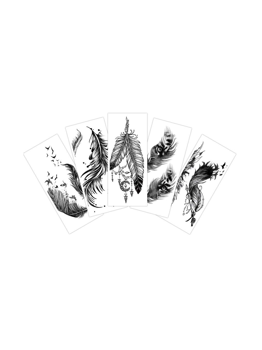 

S.A.V.I. Set of 5 Feathers & Birds Mix Designs Temporary Sticker, Black