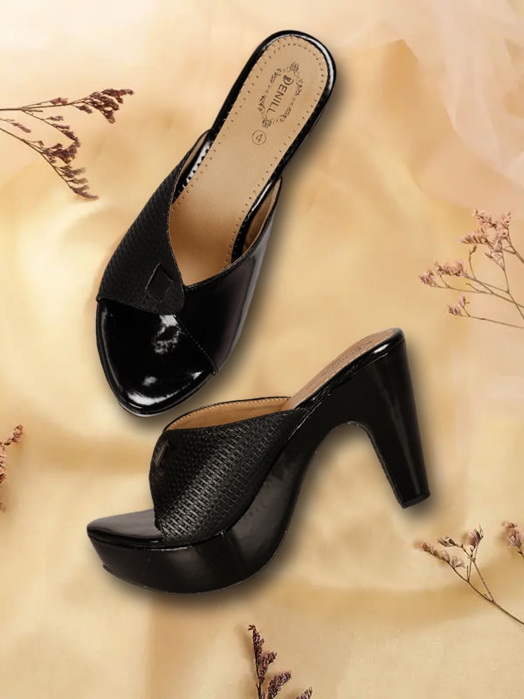 

Denill Open Back Textured Block Heels, Black
