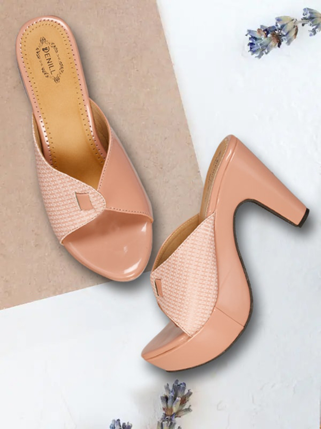 

Denill Open Back Colourblocked Block Heels, Peach