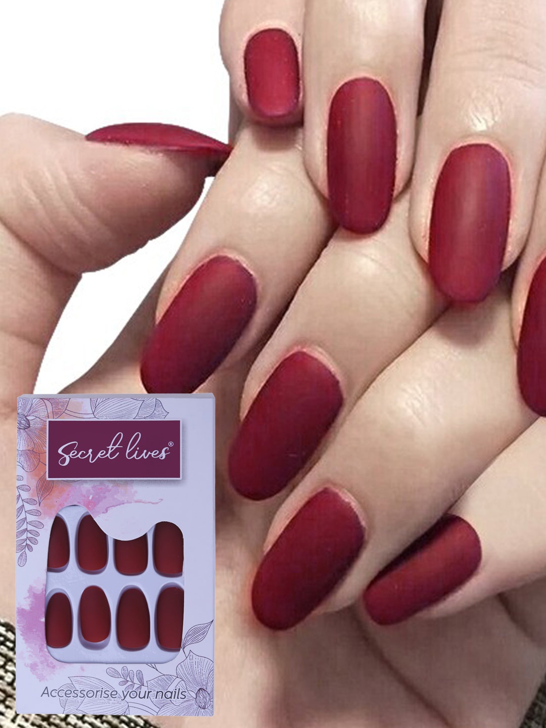 

Secret Lives Plain Matte Fake Nails - Reddish Wine, Maroon
