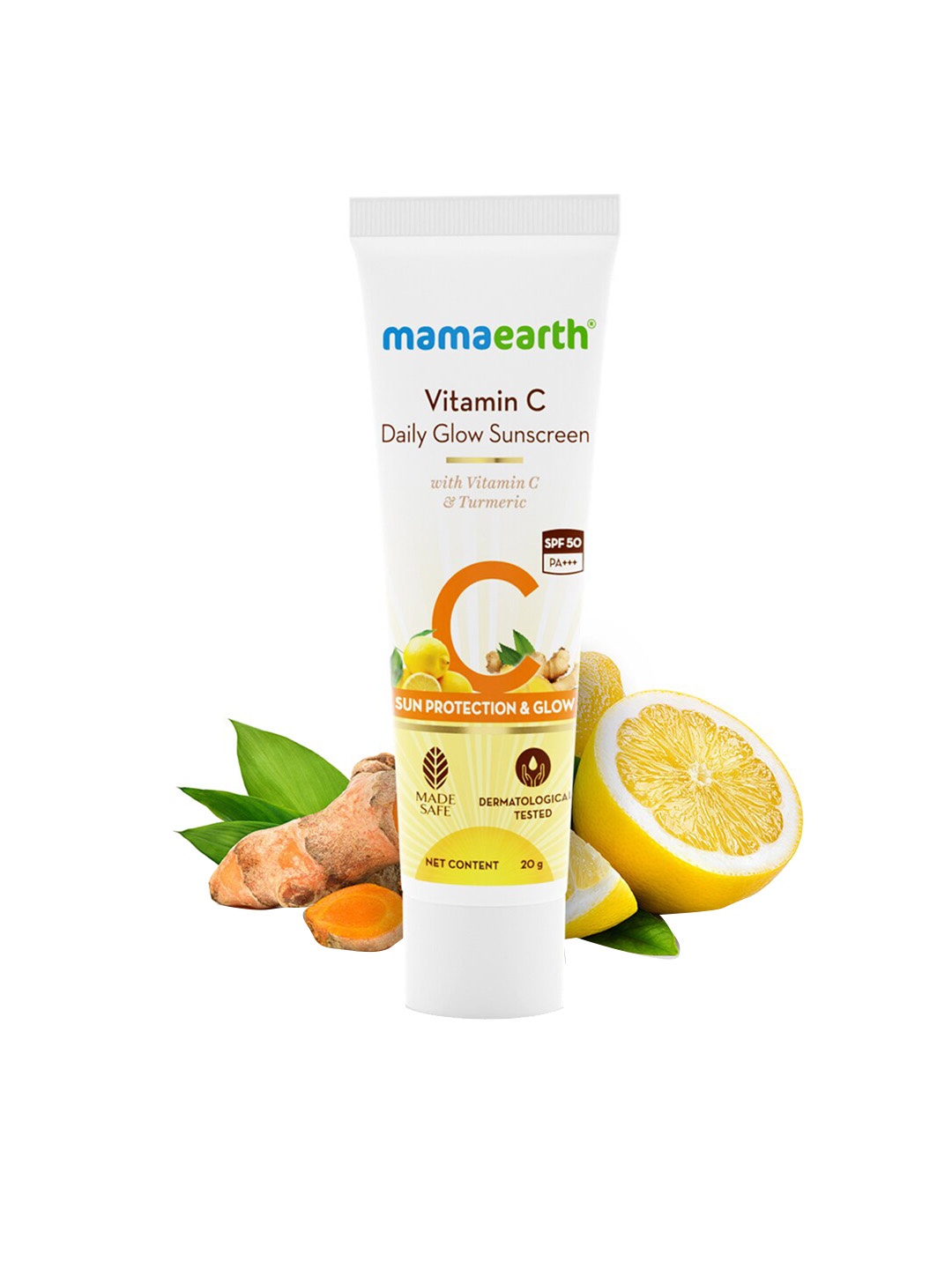 

Mamaearth Vitamin C Daily Glow SPF50 Sunscreen with Turmeric for Sun Protection - 20g, White