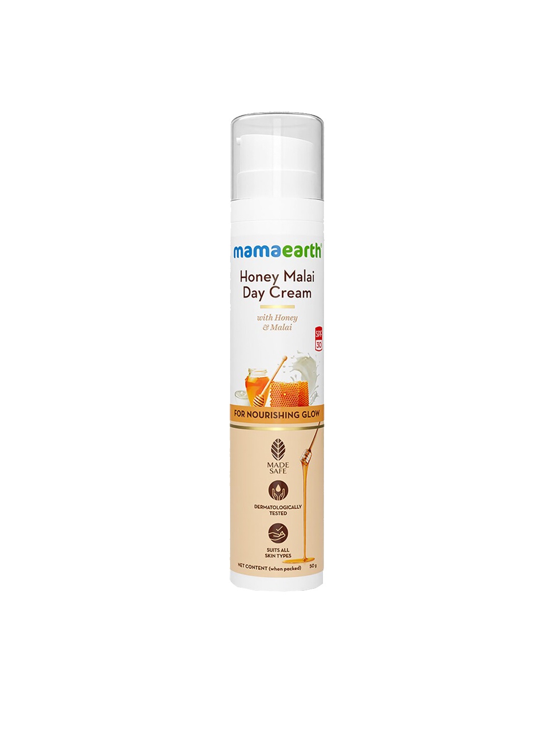 

Mamaearth Honey Malai Day Cream SPF 30 with Honey & Malai for Nourishing Glow - 50 g, White