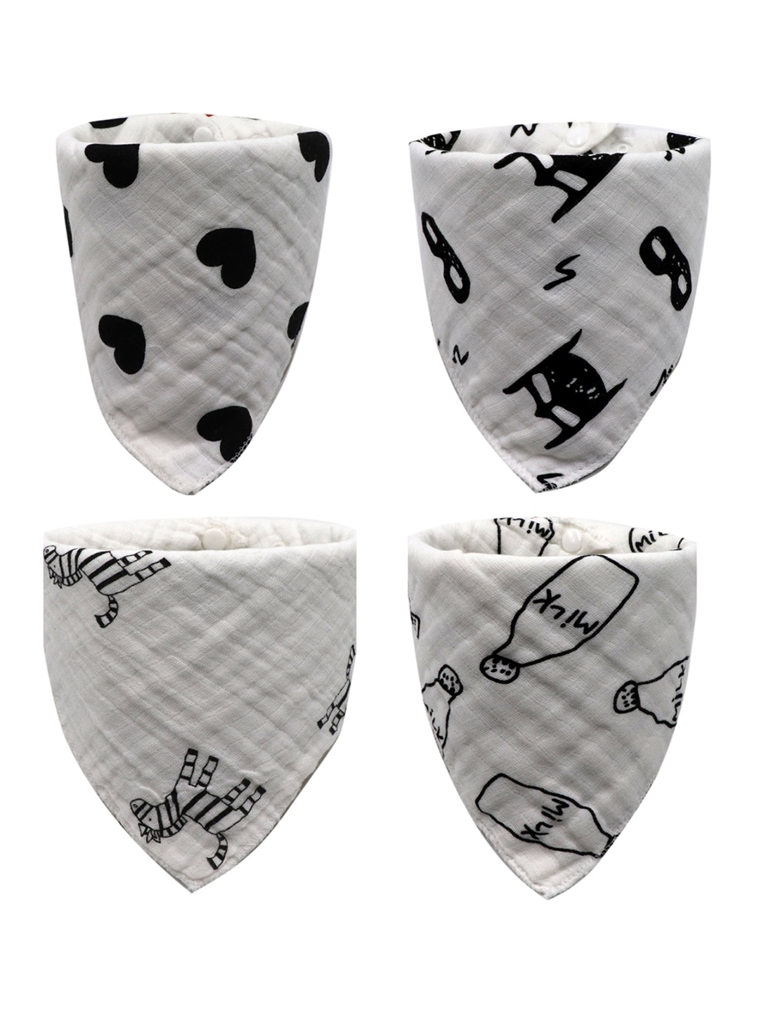 

YOUSTYLO Infant Pack Of 4 Printed Cotton Bibs, White