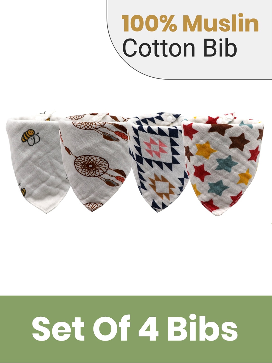 

YOUSTYLO Infant Pack Of 4 Printed Bibs, White