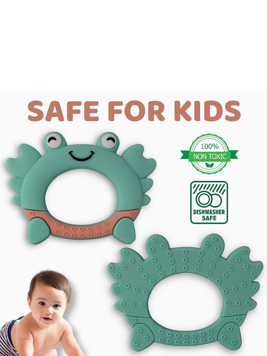 

YOUSTYLO Infant Crab Shaped Silicone Teether Toy, Blue