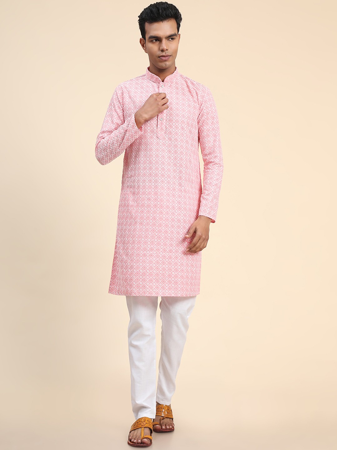 

Ekta Textiles Men Ethnic Motifs Printed Pure Cotton Kurta with Pyjamas, Pink