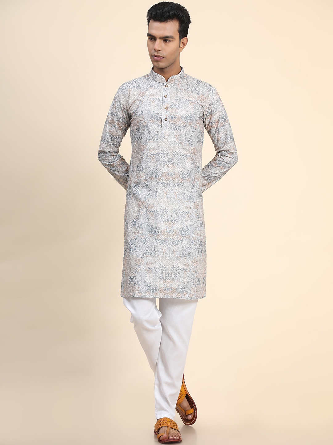 

Ekta Textiles Men Floral Printed Pure Cotton Kurta with Pyjamas, Grey