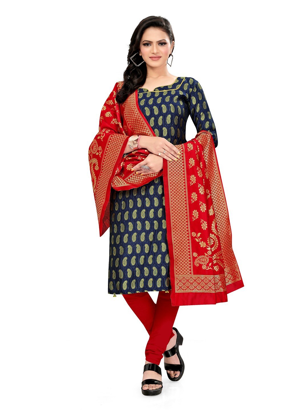 

Angroop Woven Design Unstitched Dress Material, Blue