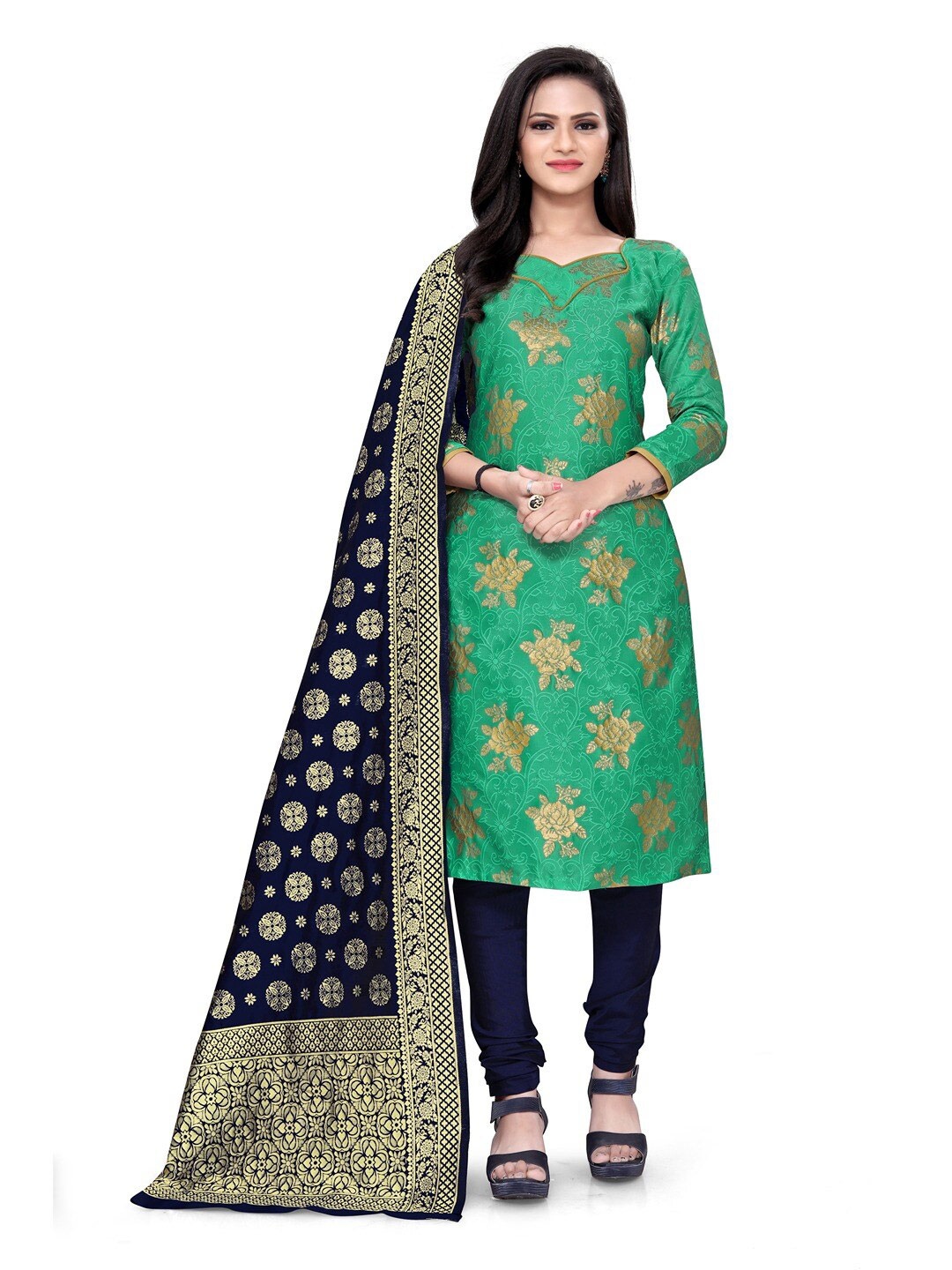 

Angroop Woven Design Unstitched Dress Material, Green