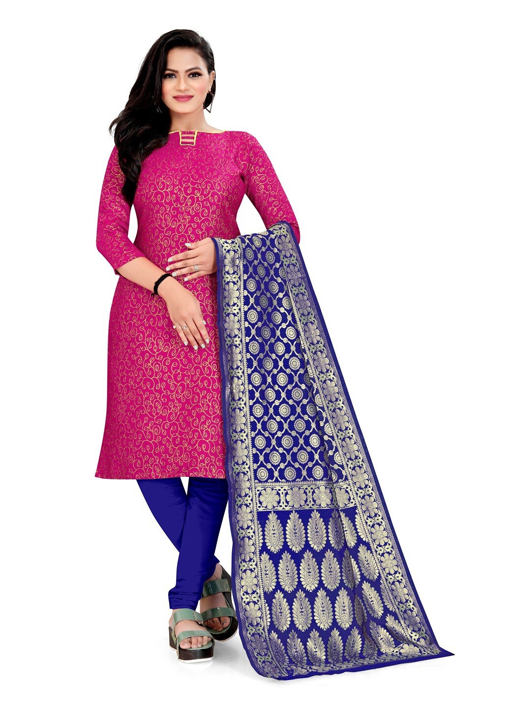 

Angroop Banarasi Silk Unstitched Dress Material, Pink