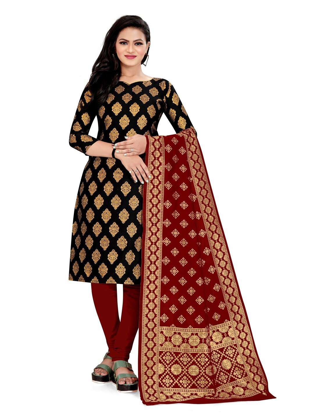 

Angroop Banarasi Silk Unstitched Dress Material, Black