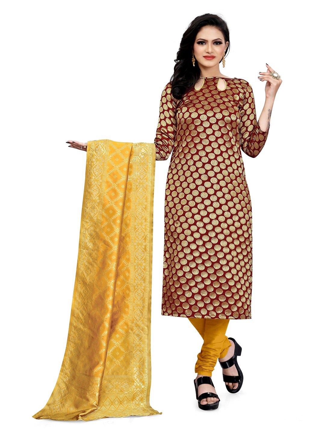 

Angroop Banarasi Silk Unstitched Dress Material, Maroon