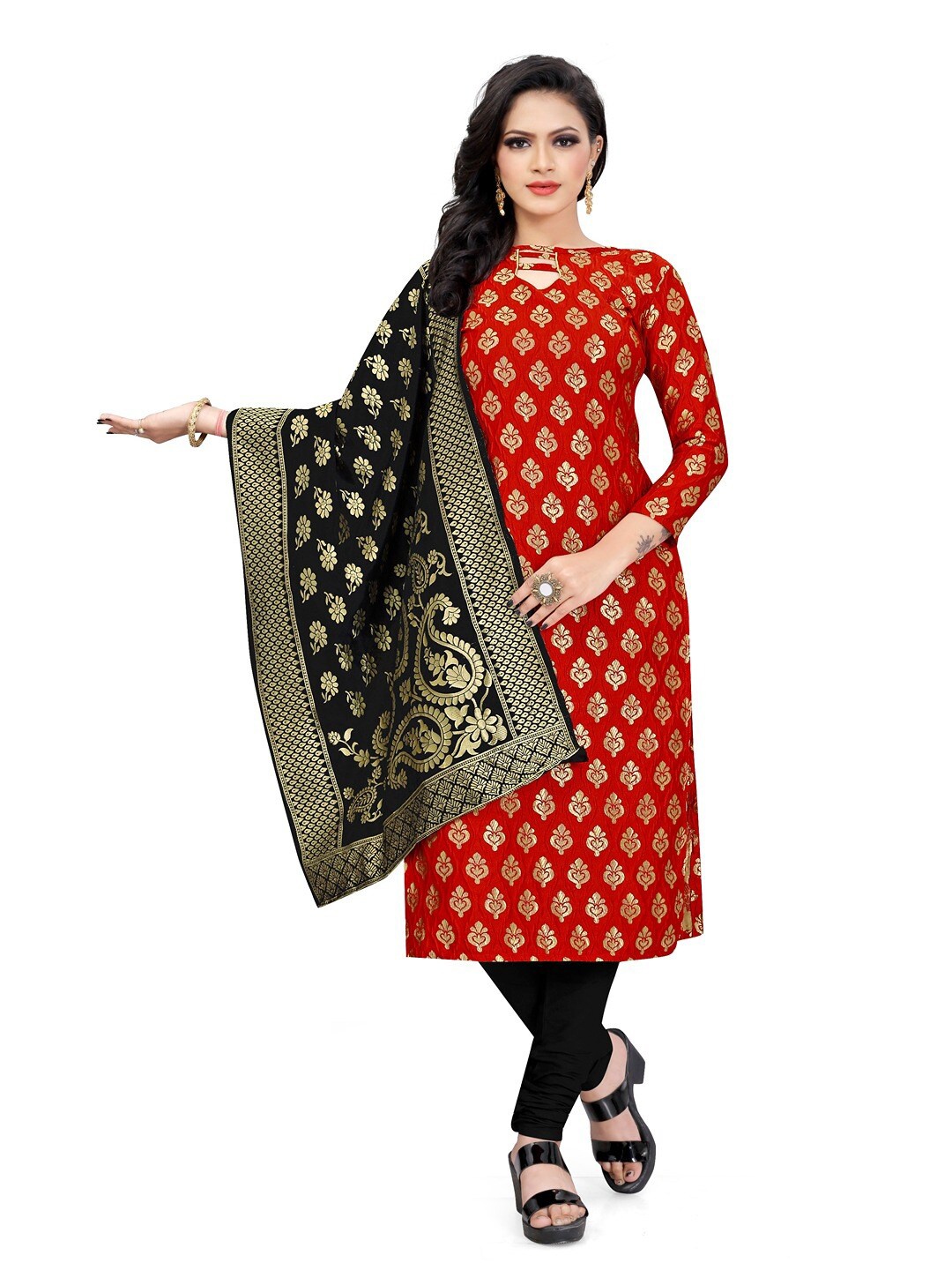

Angroop Woven Design Unstitched Dress Material, Red