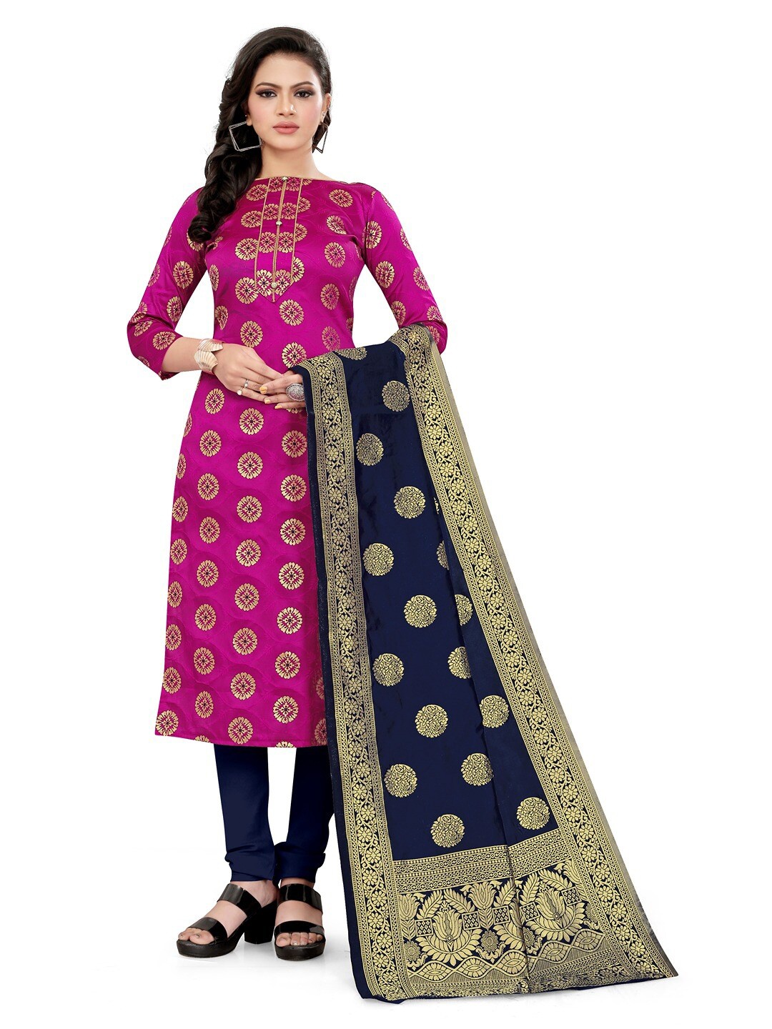 

Angroop Woven Design Unstitched Dress Material, Pink