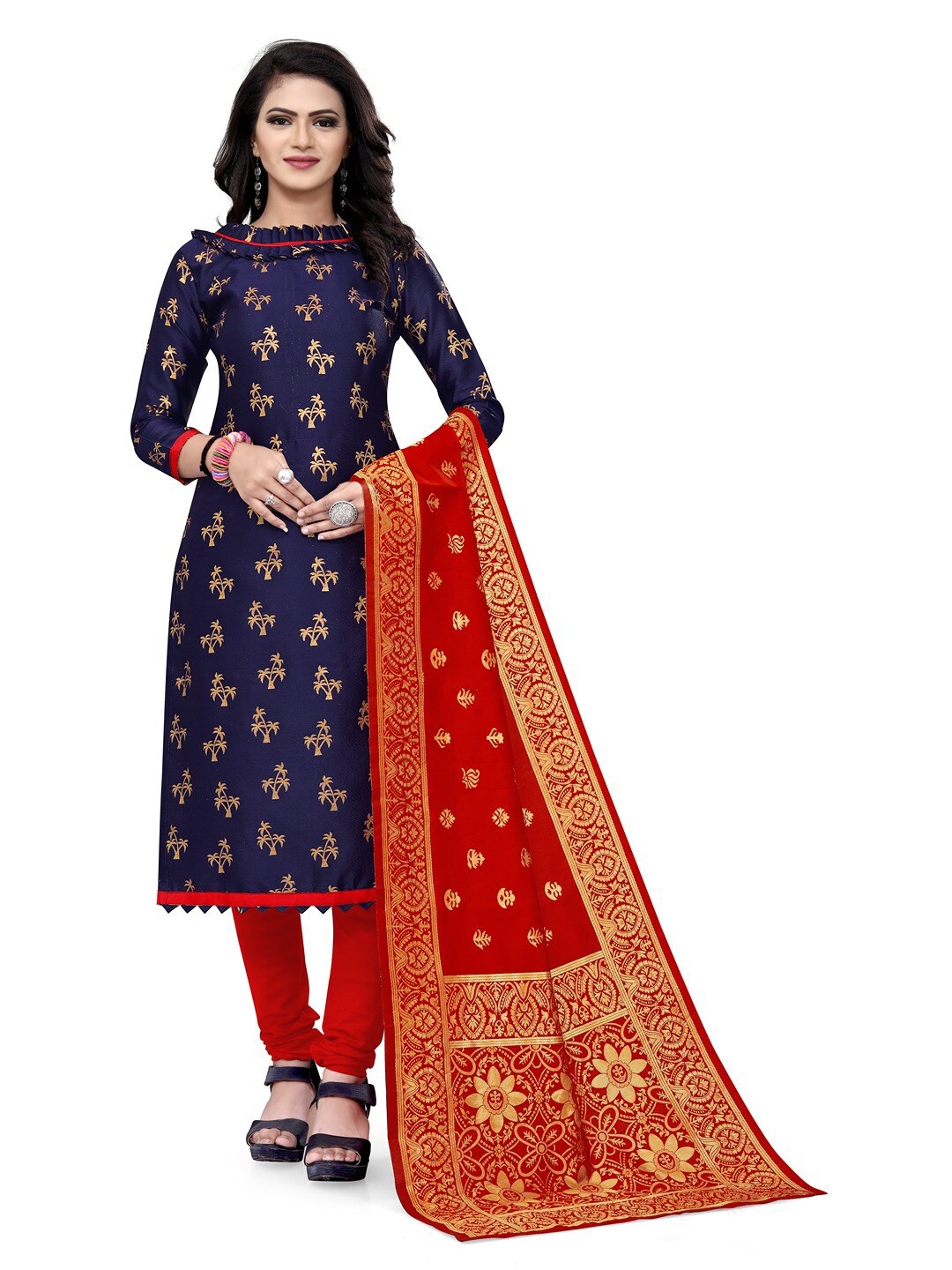 

Angroop Banarasi Silk Unstitched Dress Material, Blue