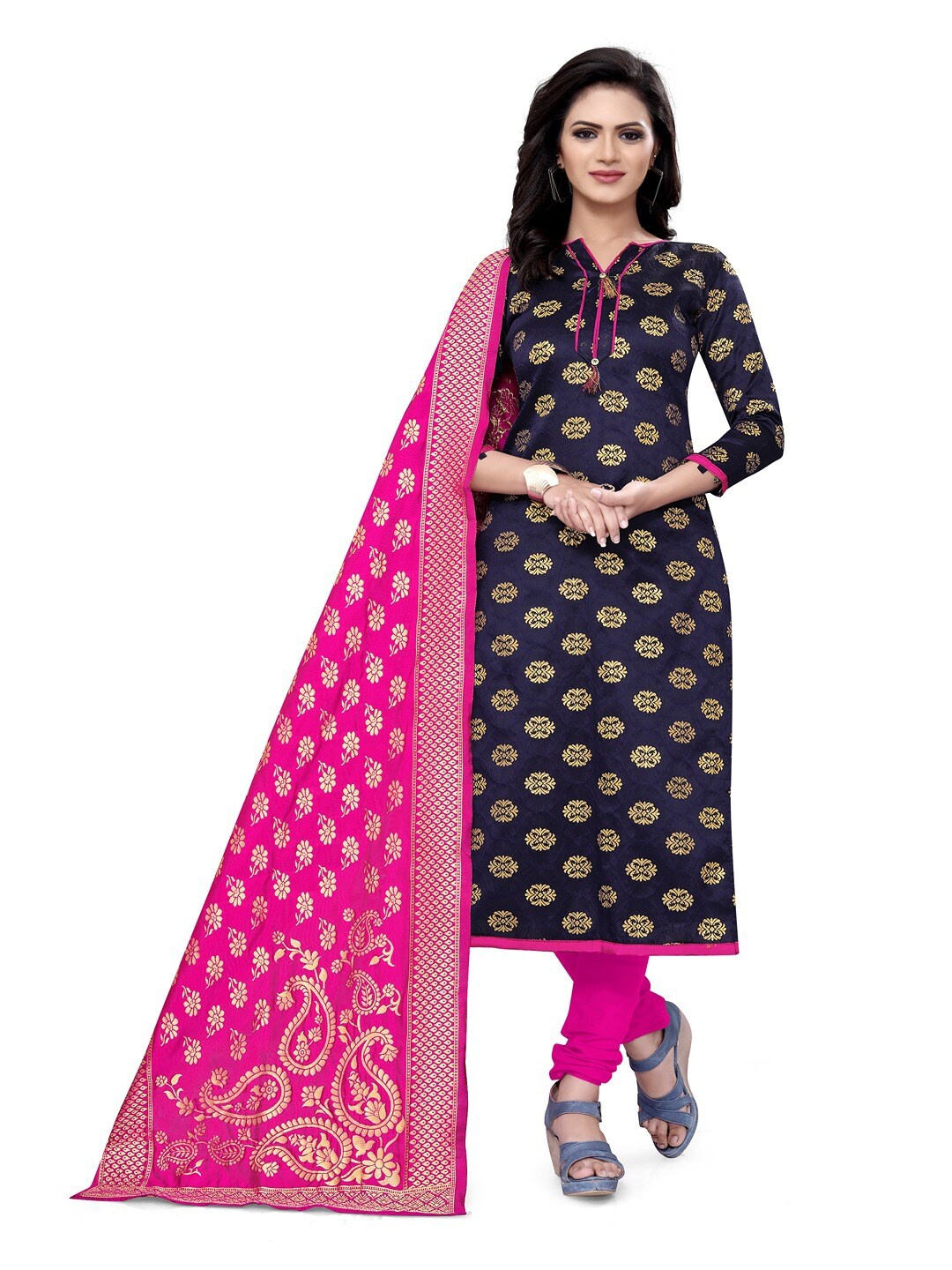 

Angroop Banarasi Silk Unstitched Dress Material, Blue