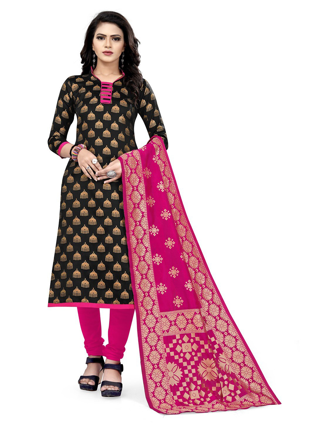 

Angroop Ethnic Motifs Unstitched Dress Material, Black