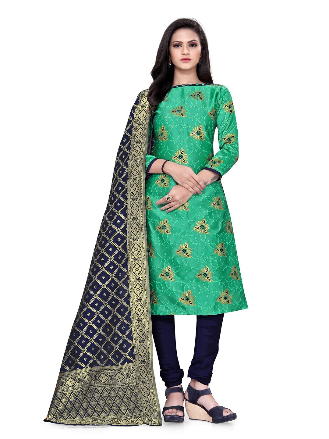 

Angroop Ethnic Motifs Unstitched Dress Material, Green