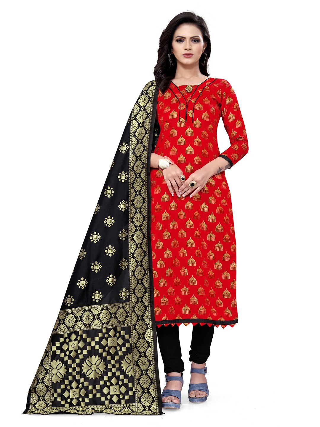 

Angroop Ethnic Motifs Unstitched Dress Material, Red