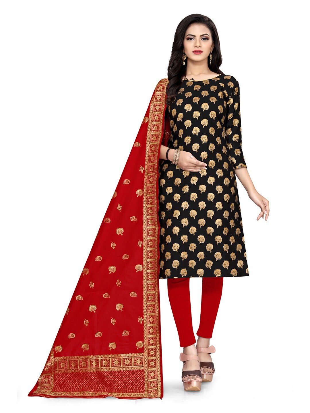 

Angroop Banarasi Silk Unstitched Dress Material, Black