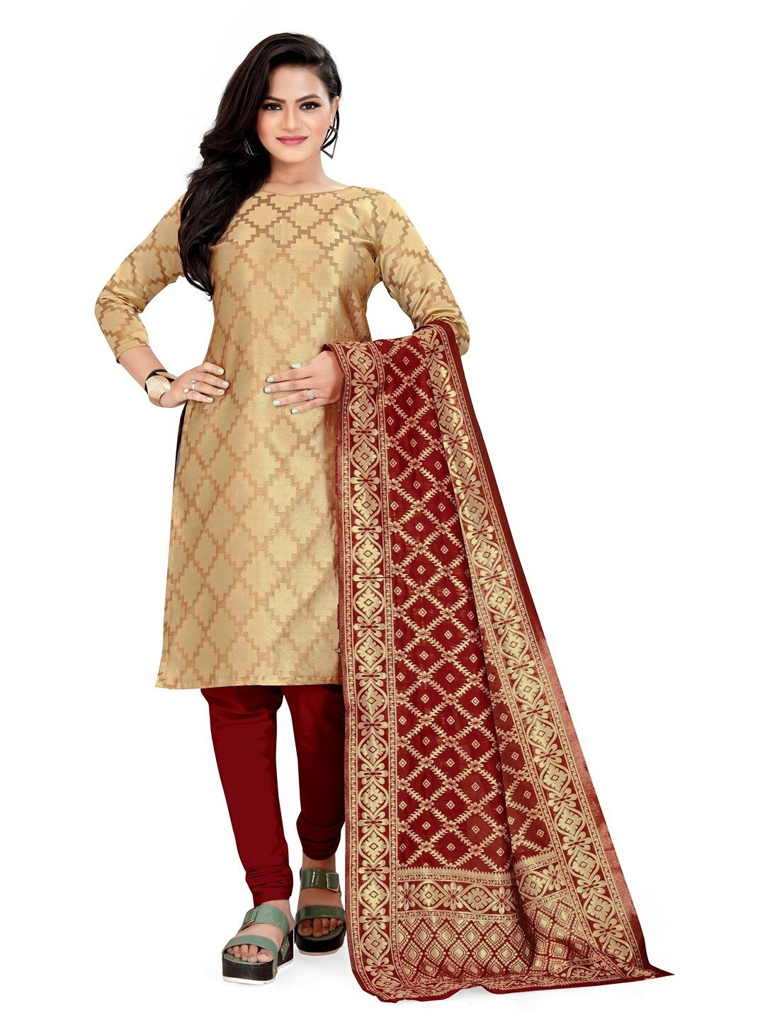 

Angroop Banarasi Silk Unstitched Dress Material, Cream