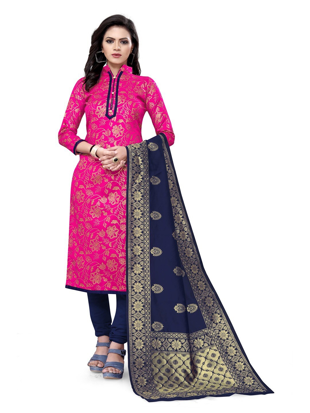 

Angroop Jacquard Work Banarasi Silk Woven Design Unstitched Dress Material, Pink