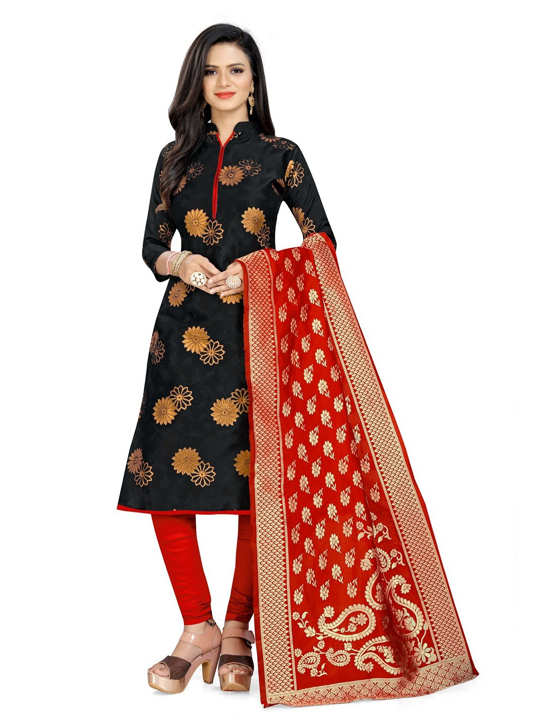 

Angroop Jacquard Work Banarasi Silk Woven Design Unstitched Dress Material, Black