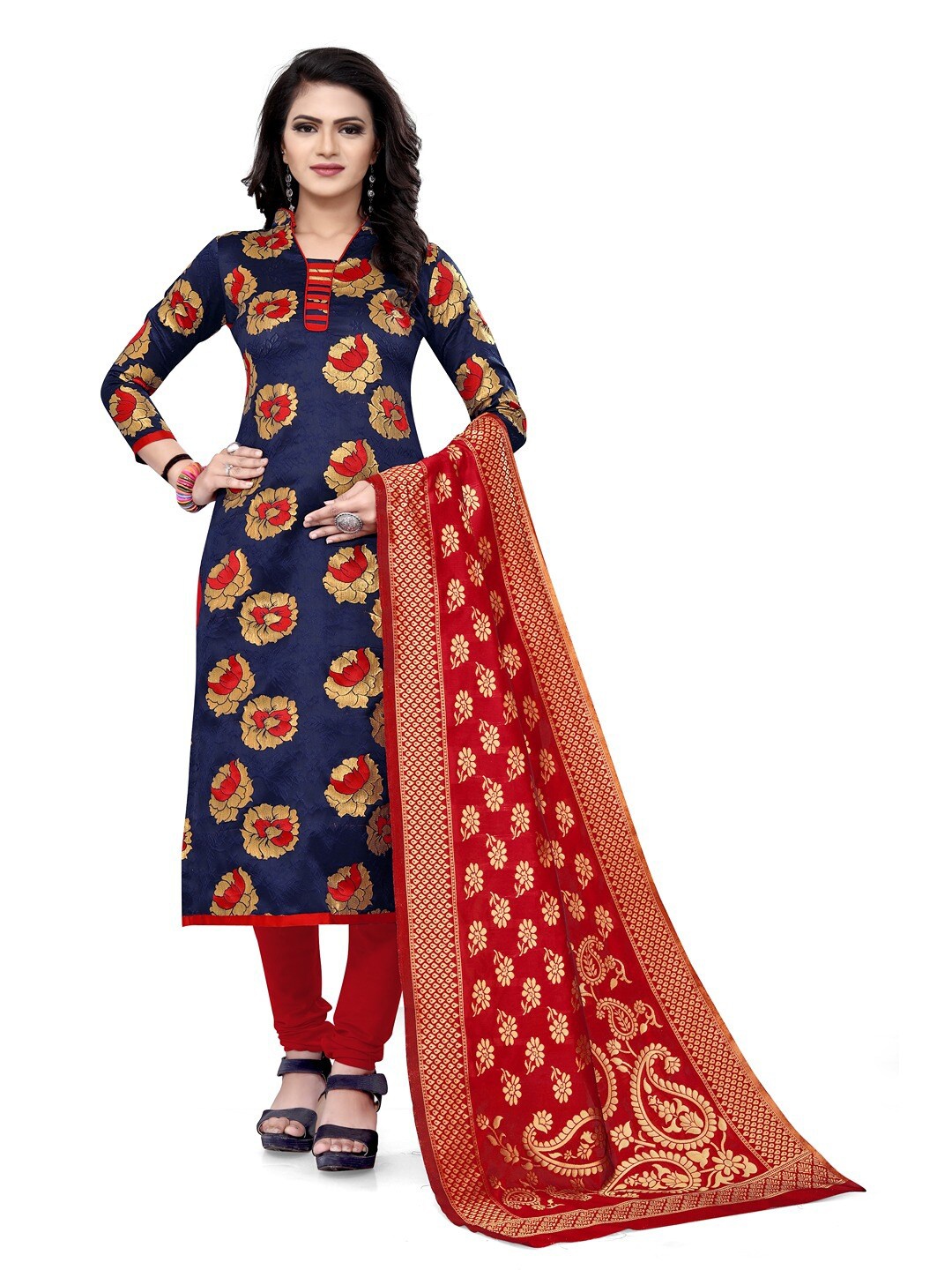 

Angroop Jacquard Unstitched Dress Material, Blue