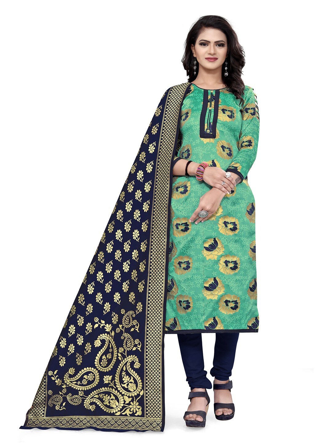 

Angroop Jacquard Unstitched Dress Material, Green