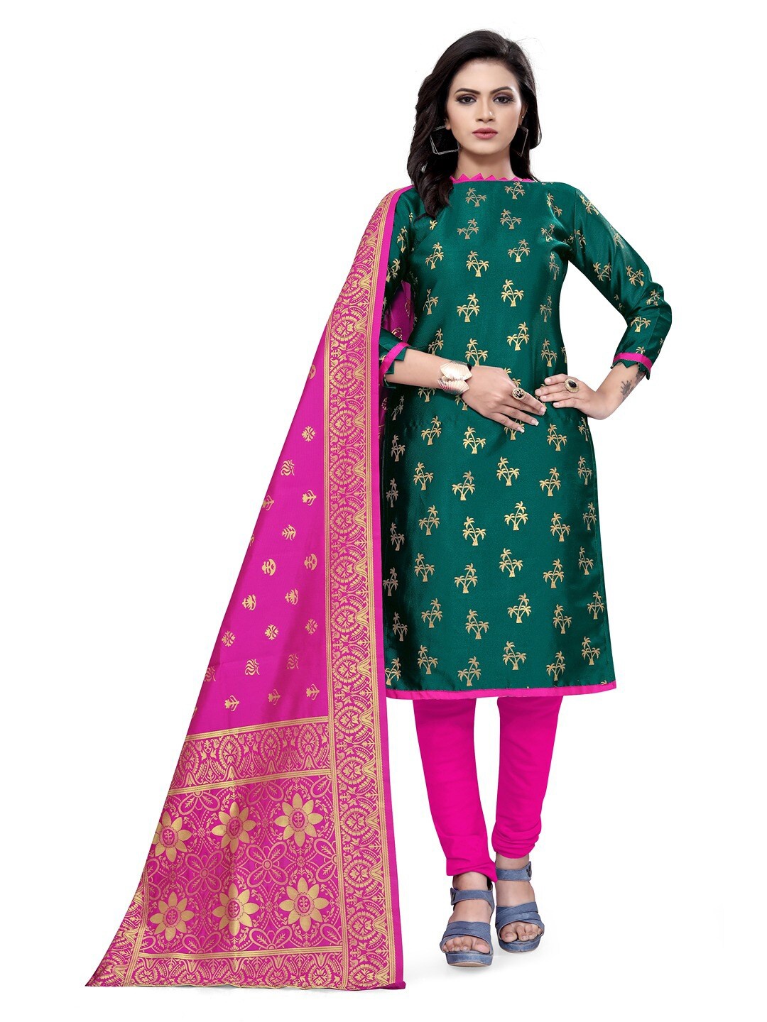 

Angroop Jacquard Unstitched Dress Material, Green