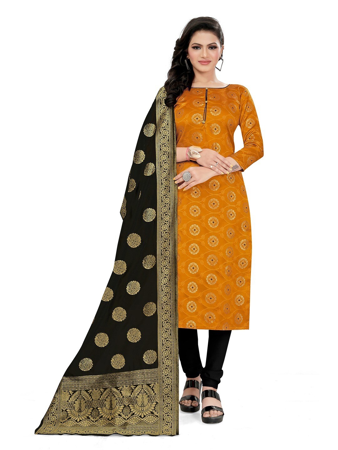 

Angroop Jacquard Unstitched Dress Material, Yellow