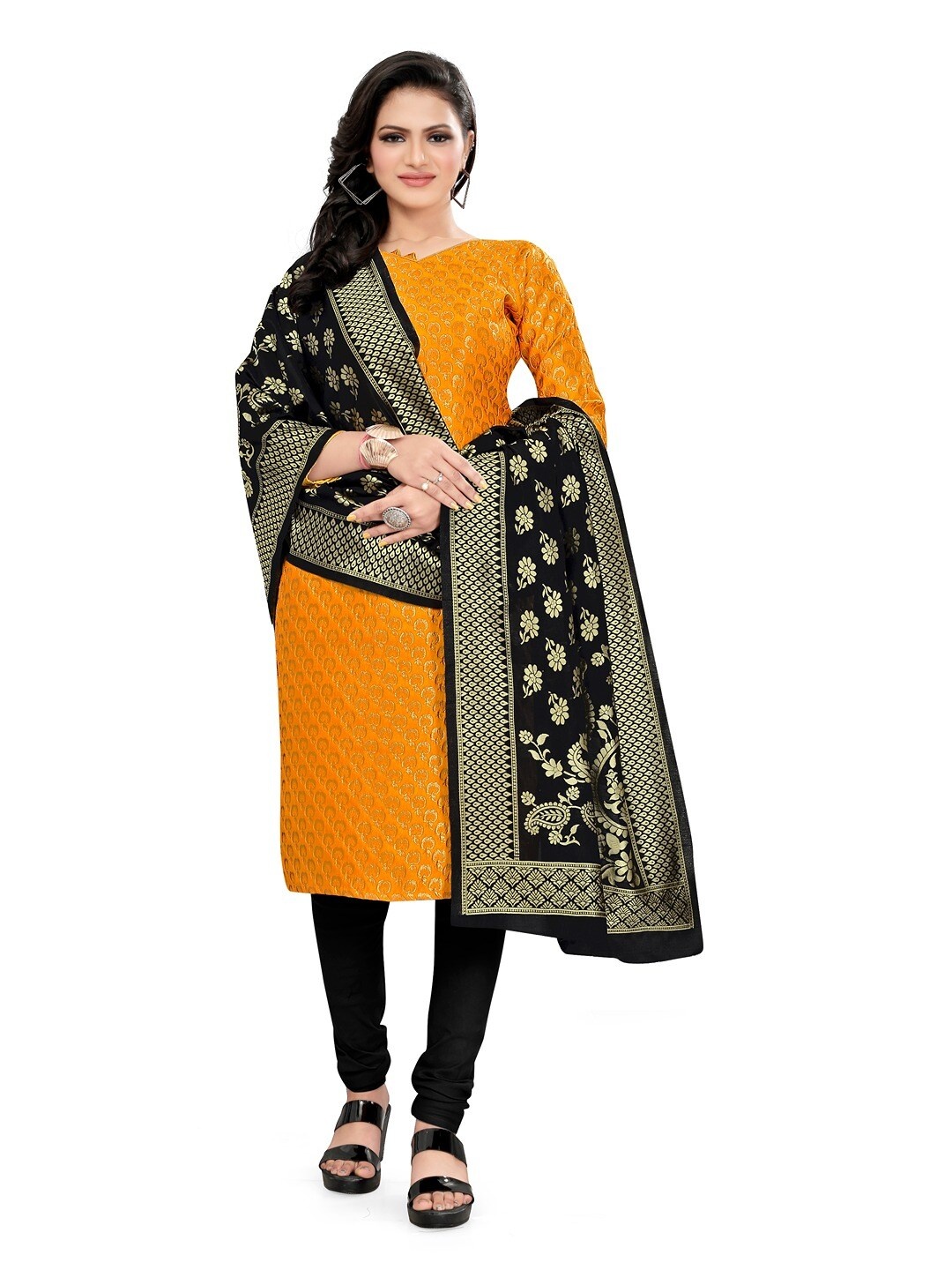 

Angroop Jacquard Unstitched Dress Material, Yellow