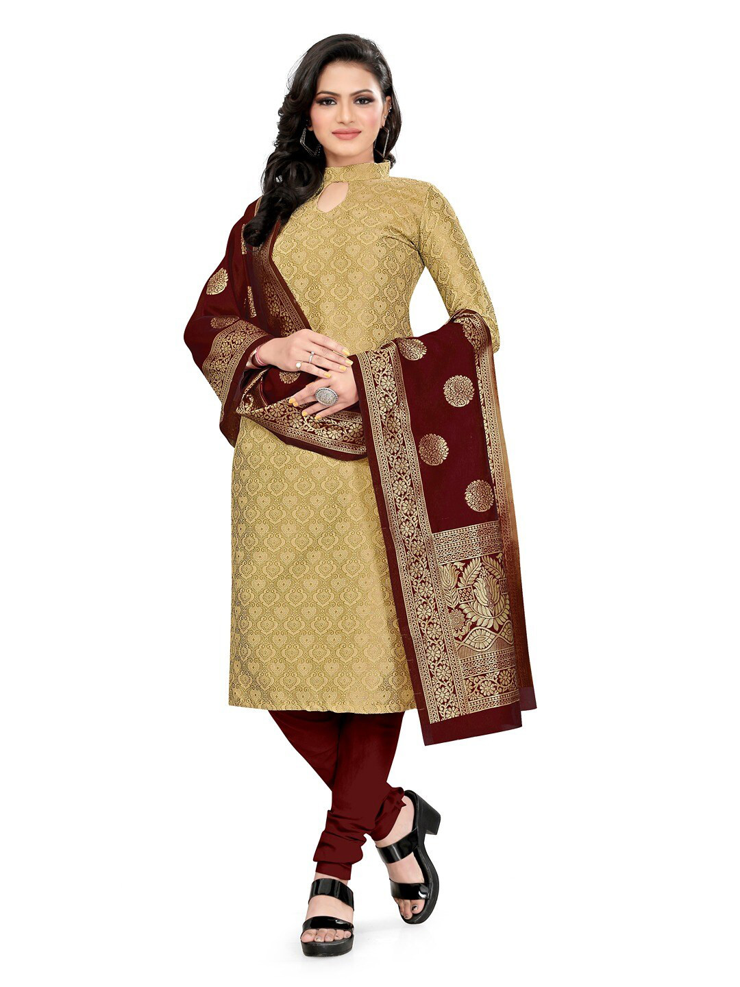 

Angroop Jacquard Unstitched Dress Material, Cream