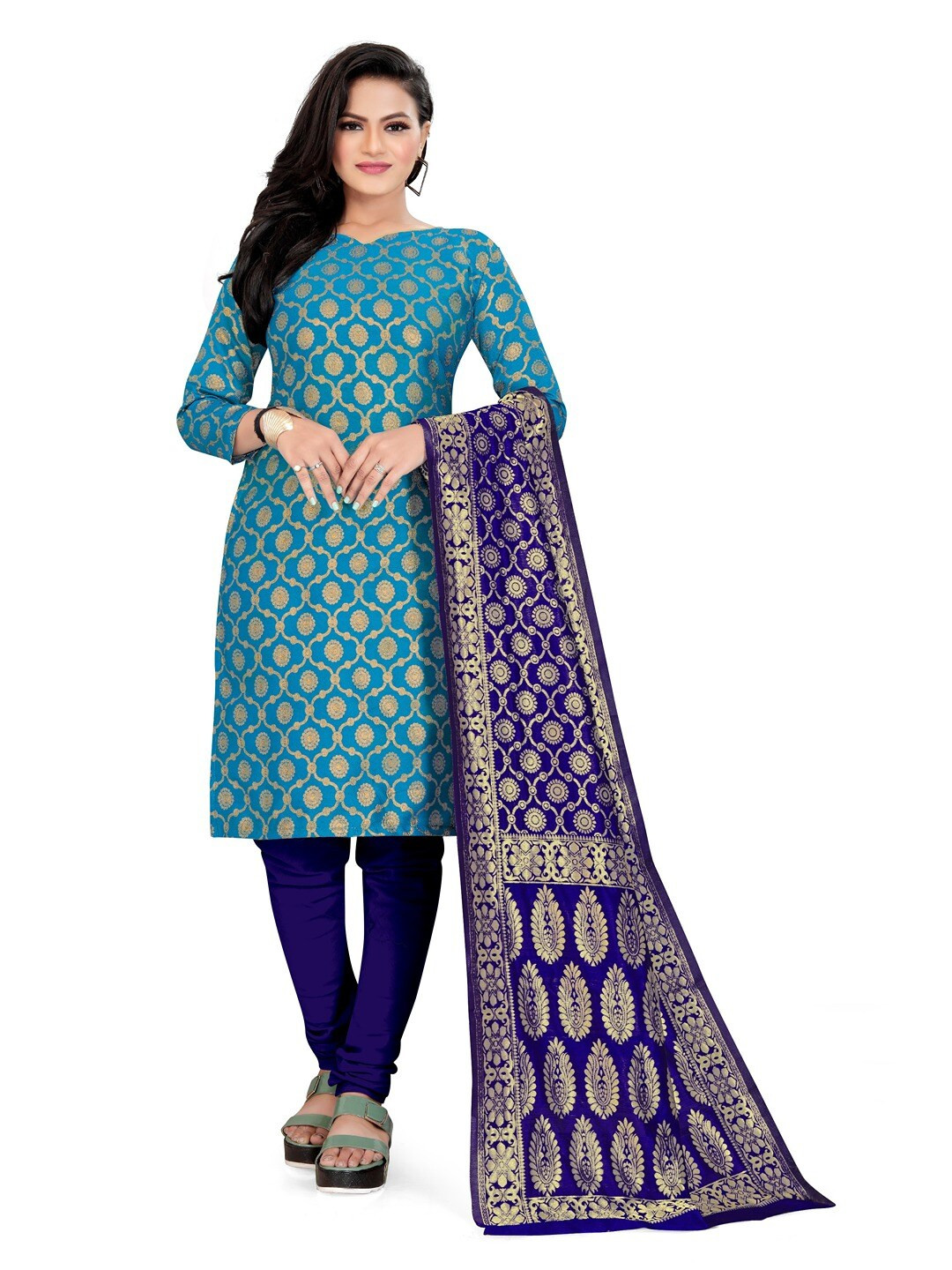

Angroop Ethnic Motifs Banarasi Silk Unstitched Dress Material, Blue