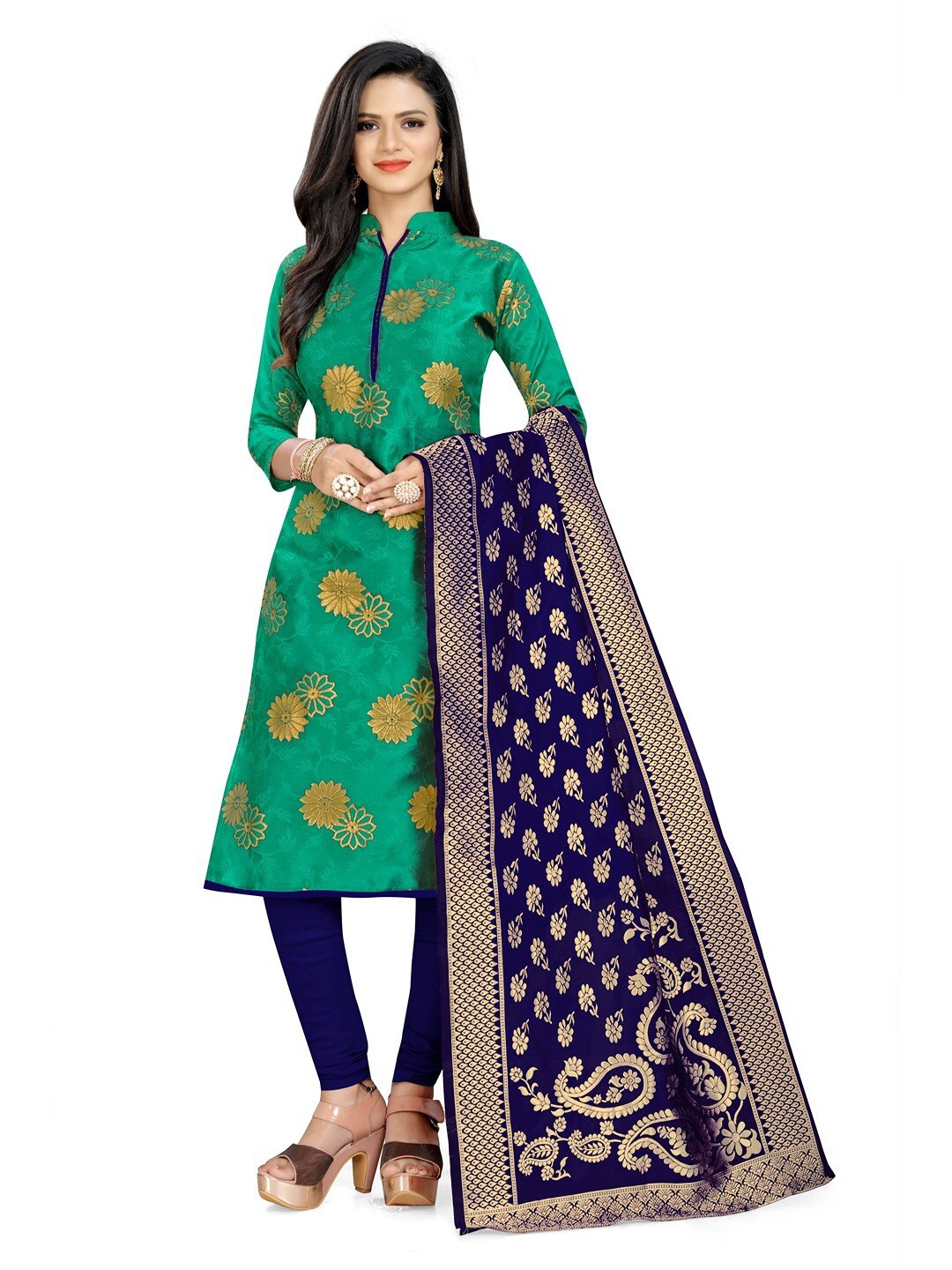 

Angroop Ethnic Motifs Woven Design Banarasi Silk Unstitched Dress Material, Green