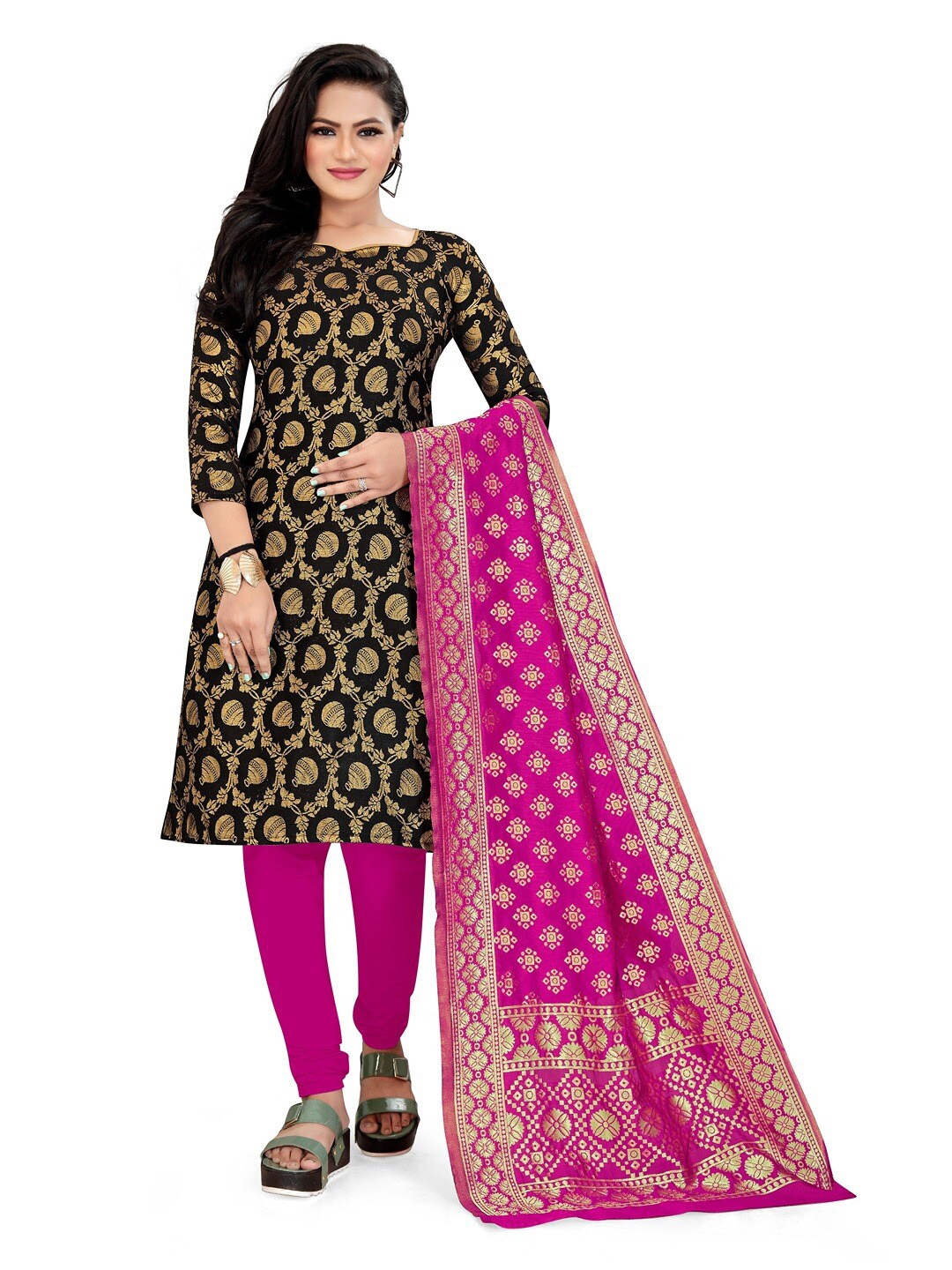

Angroop Ethnic Motifs Woven Design Banarasi Silk Unstitched Dress Material, Black