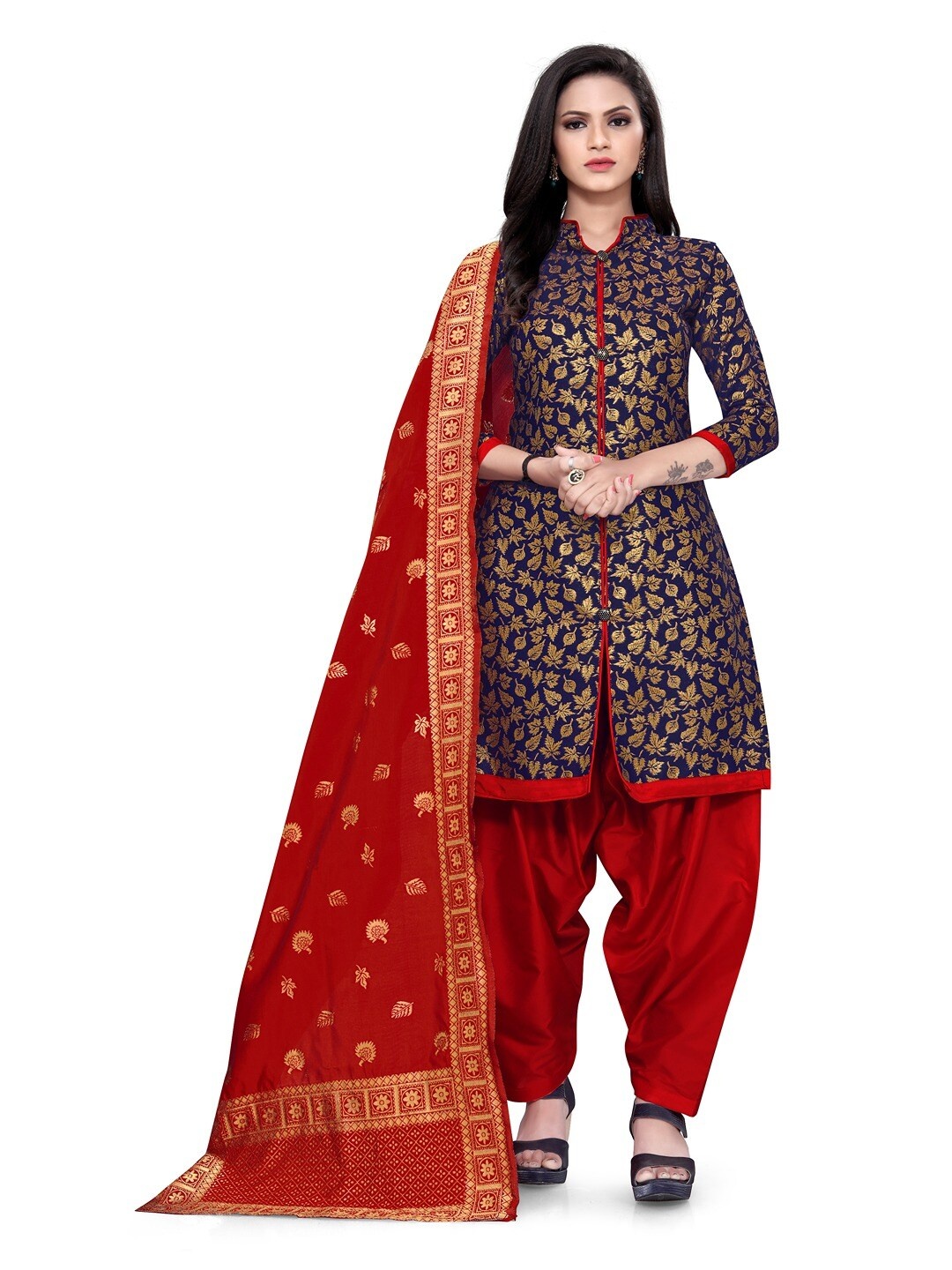 

Angroop Jacquard Unstitched Dress Material, Blue