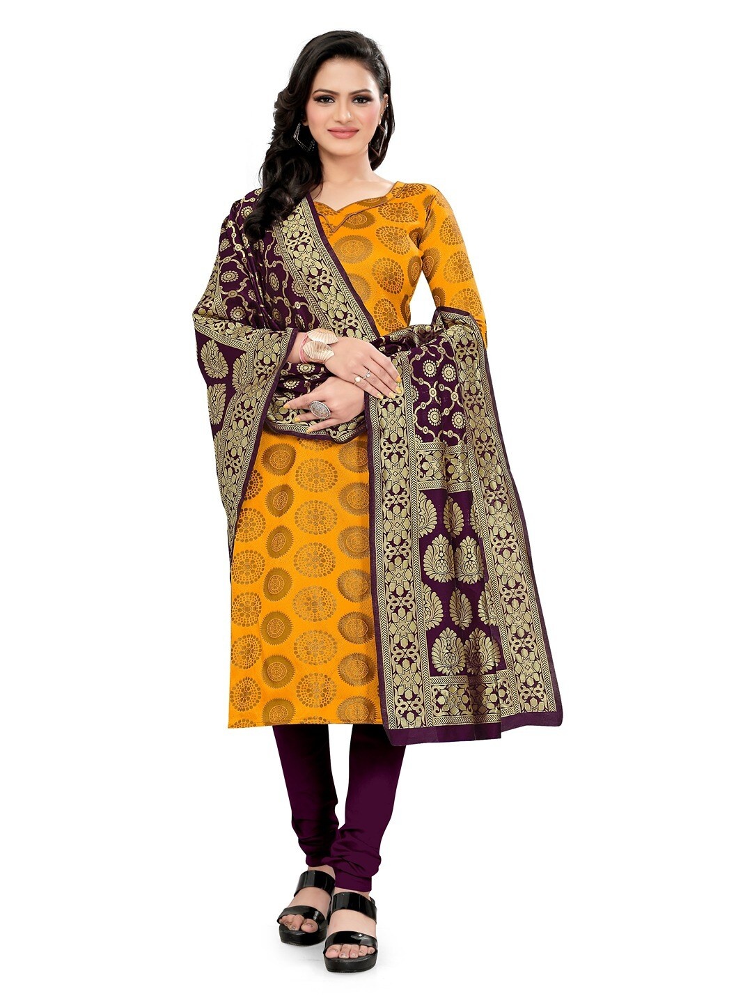 

Angroop Jacquard Unstitched Dress Material, Yellow