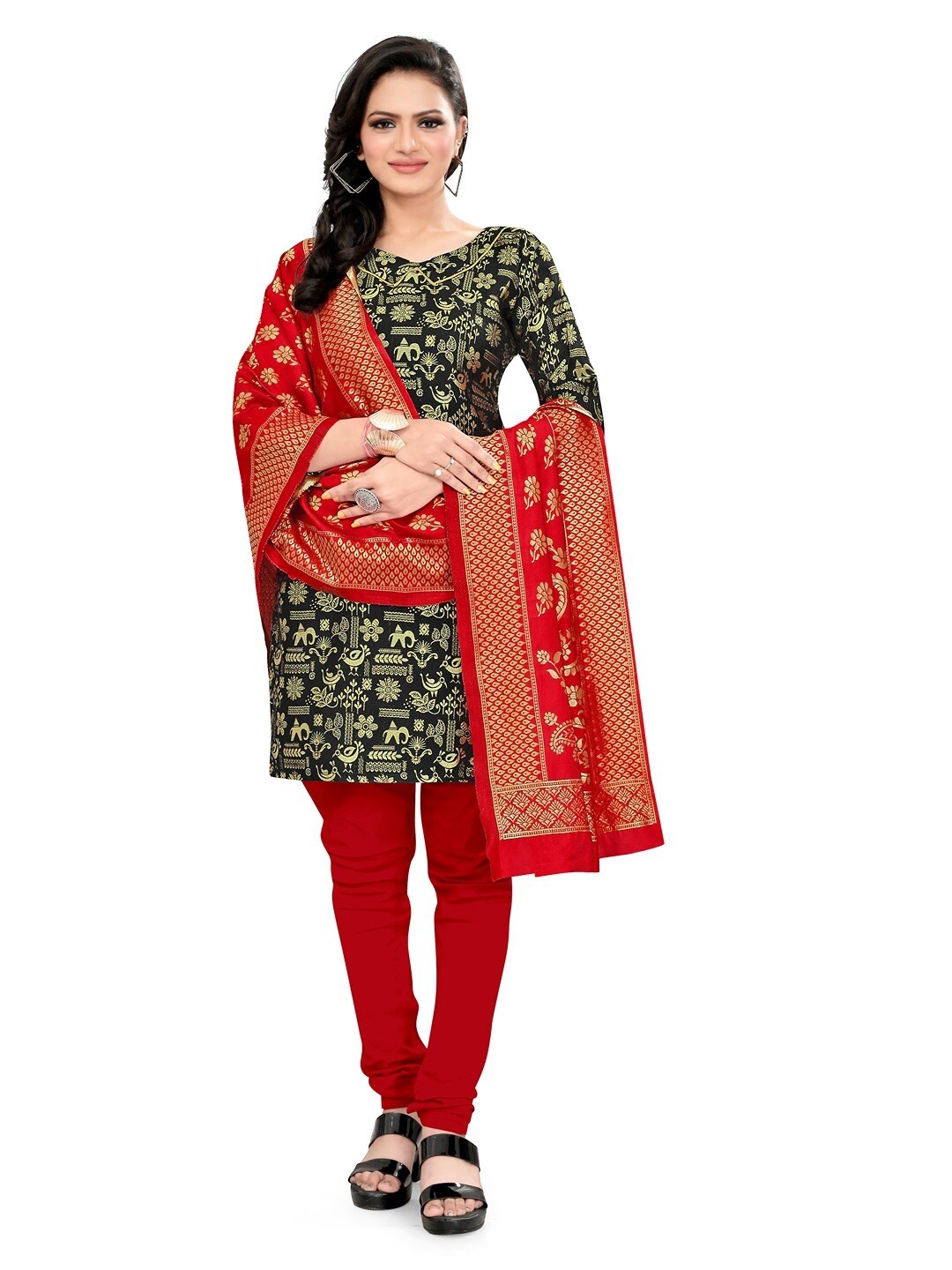 

Angroop Banarasi Silk Unstitched Dress Material, Black