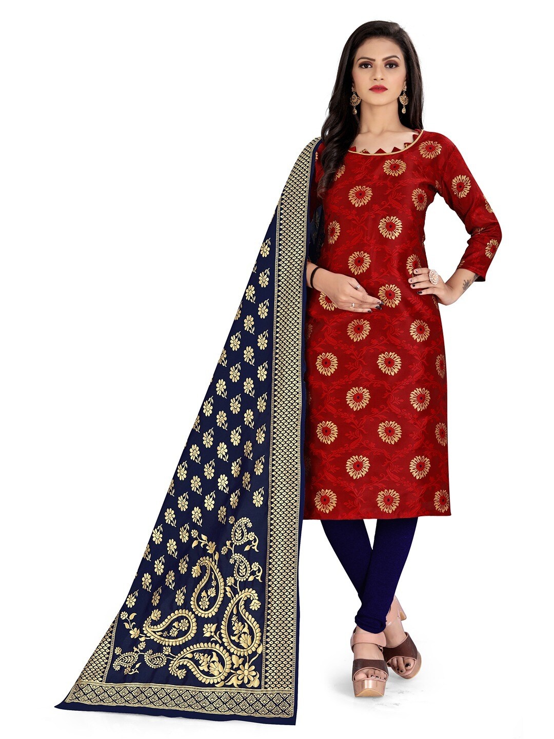 

Angroop Ethnic Motifs Unstitched Dress Material, Red