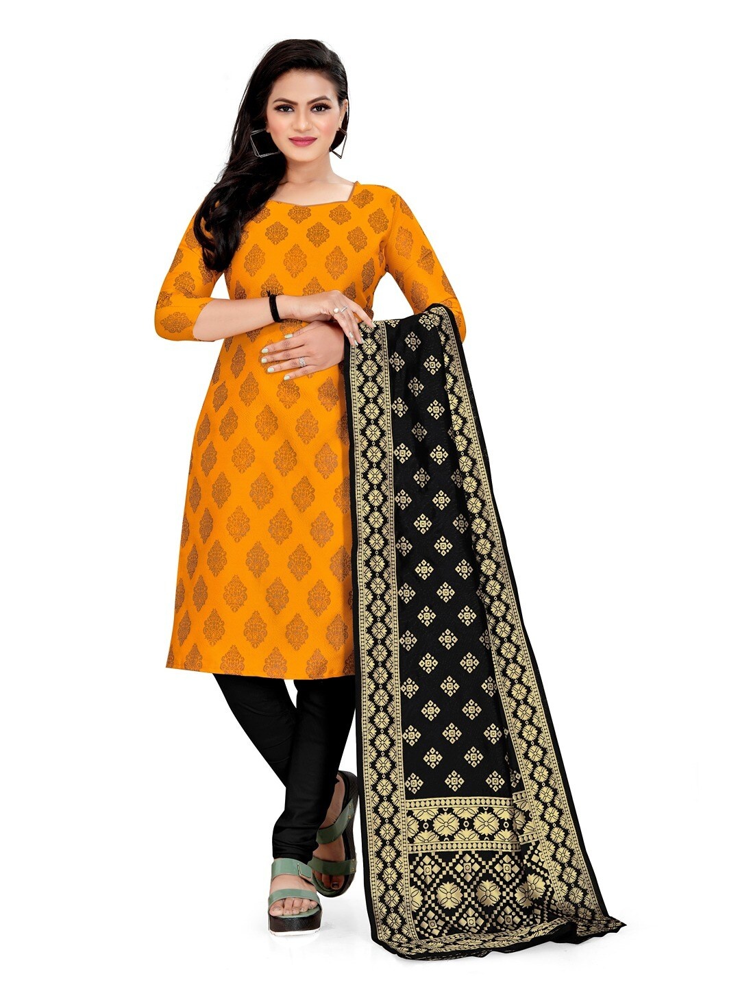 

Angroop Woven Design Unstitched Dress Material, Yellow